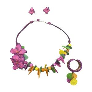 VINTAGE RARE 90S LIBBY NICHOLSON FLORAL Necklace and Earring Set